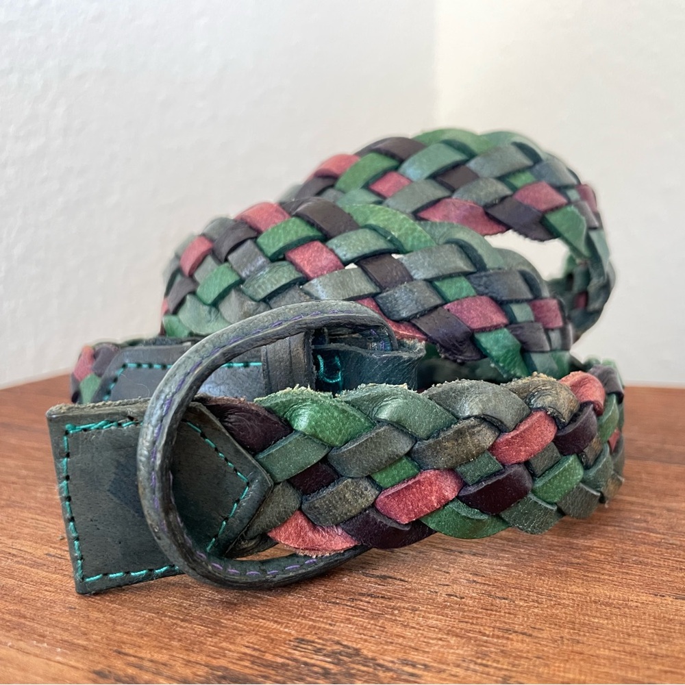 Vintage Woven Leather Belt Omega Luxury Goods Green Blue Magenta